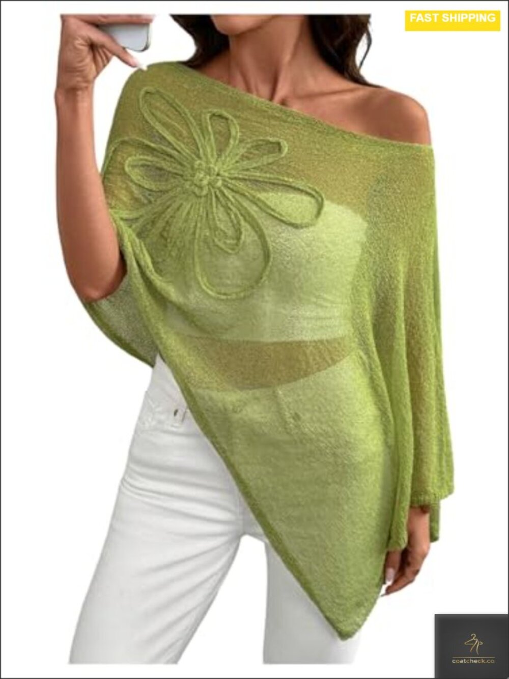 Plus Size Sheer Crochet Poncho Shawl Off Shoulder Boho Cover Up